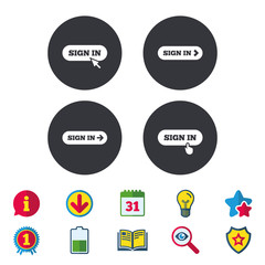 Sign in icons. Login with arrow, hand pointer.