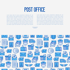 Fototapeta na wymiar Post office concept with thin line icons. Symbols of shipping, delivery, packaging. Vector illustration for banner, web page, print media.