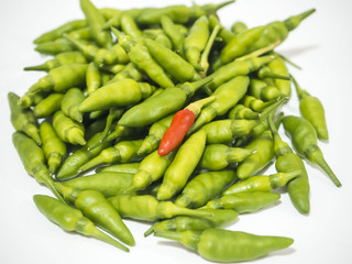 little red hot chili on top of group little green hot chili, different concept