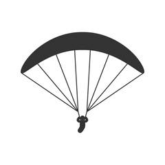 Black isolated silhouette of paraglider on white background. Icon of side view of parachute.