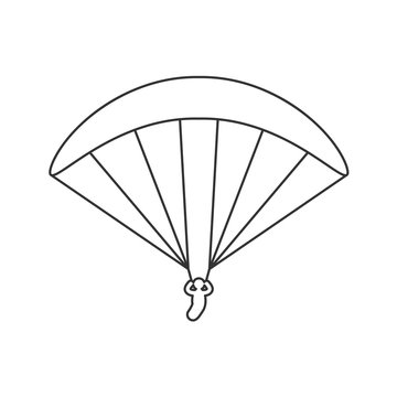 recommend clip art: Black outline icon of paraglider on white background. Line Icon of side view of parachute.