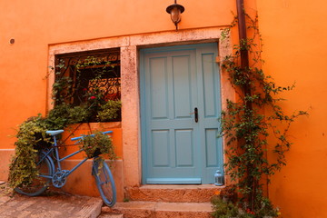 Fototapeta na wymiar Rovinji, Door, Old Town, Blue Bike