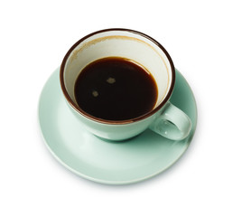 Espresso or americano, black coffee cup above on white background