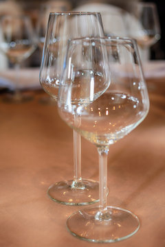 Restaurant table with wine glasses