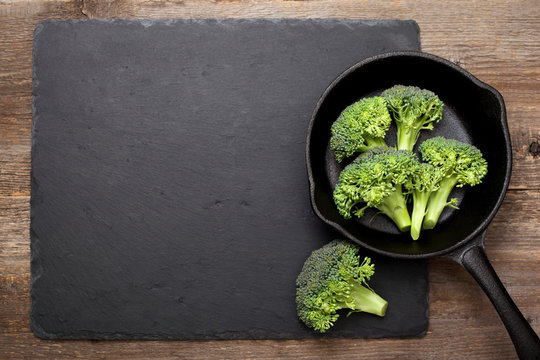 fresh broccoli in  pan