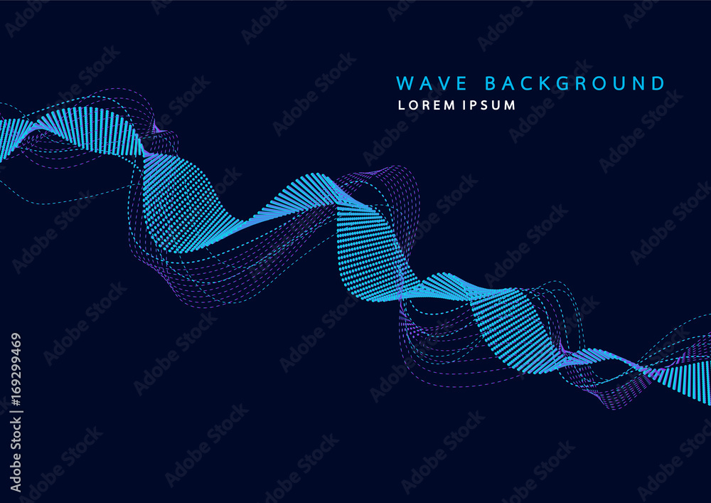 Aufkleber abstract background with dynamic particle sound waves. wave of musical soundtrack for record. vector