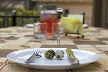 Quail eggs on plate