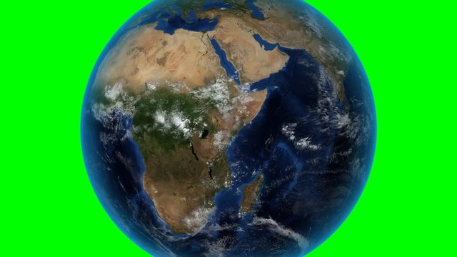 Equatorial Guinea. 3D Earth in space - zoom in on Equatorial Guinea outlined. Green screen background