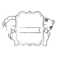 baby shower card with cute lion icon over white background vector illustration