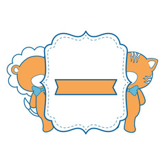 baby shower card with cute lion icon over white background vector illustration