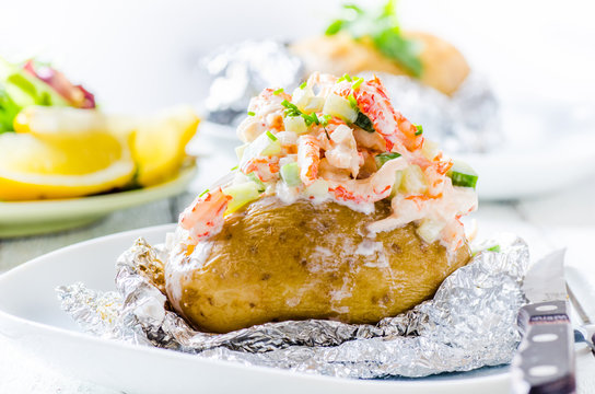 Swedish topped backed potato with shrimp