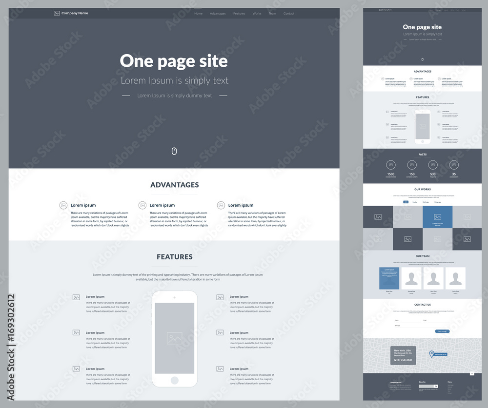 Wall mural one page website design template for business. landing page wireframe. flat modern responsive design