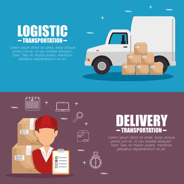 Man and truck of Logistic transportation and delivery theme Vector illustration