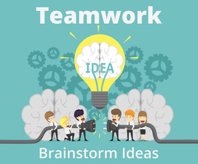 Businessman teamwork charging battery power to his business team.Cartoon of business success is the concept of the man characters business, the mood of people.vector illustration