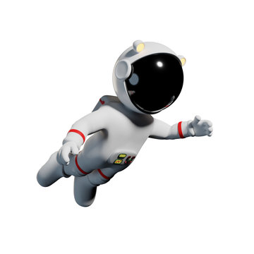 Cute Cartoon Astronaut In White Space Suit Is Weightless In Zero Gravity Space