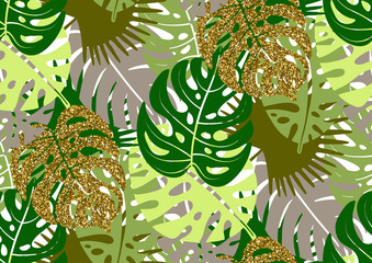Naklejki  Jednolity wzór z modnymi tropikalnymi motywami lata, egzotycznymi liśćmi i roślinami.