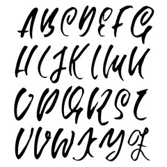 Hand drawn dry brush font. Modern brush lettering. Grunge style alphabet. Vector illustration.