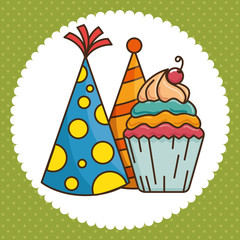 Party hat and cupcake of Happy birthday and celebration theme Vector illustration