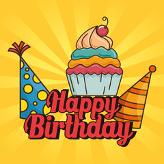 Party hat and cupcake of Happy birthday and celebration theme Vector illustration