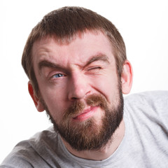 Obraz premium Suspicious worried man portrait isolated