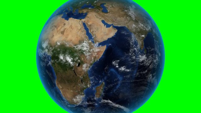 Gabon. 3D Earth in space - zoom in on Gabon outlined. Green screen background