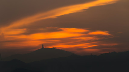 Sunset over hills in Hong Kong 