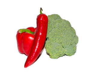 vegetables isolated on white background. bell pepper, chili, broccoli. food, object.