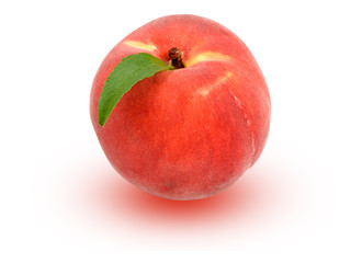 Peach with leaf isolated on white background