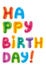 congratulations with the day of birth. Baloon text. Birthday greeting card