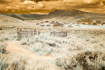 Cemetery and town in Bodie, California in infrared