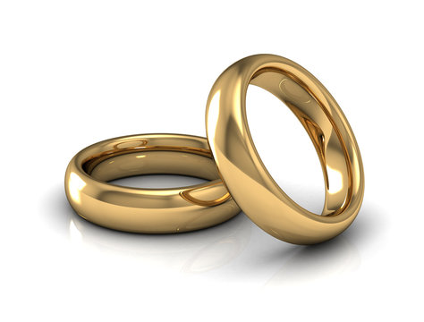 Gold wedding ring on white background.3d illustration