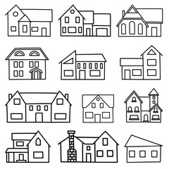 Set of hand drawn houses on a white background