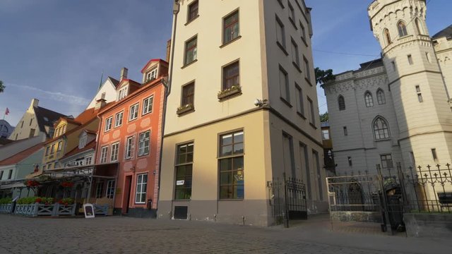 Сolour houses in Riga old town, Latvia. POV