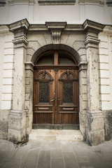 Fototapeta na wymiar Old doors, handles, locks, lattices and windows