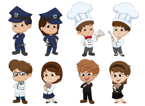 Set of kid occupation,police,chef,docter,nurse,business.