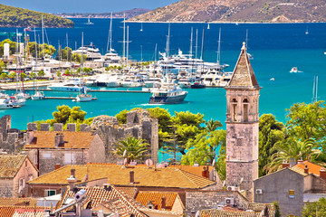 Trogir landmarks and turquoise sea view