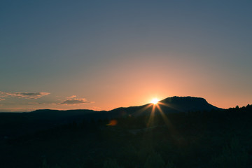 sunrise on the Sainte-Victoire mountain, near Aix-en-Provence, which inspired the painter Paul...