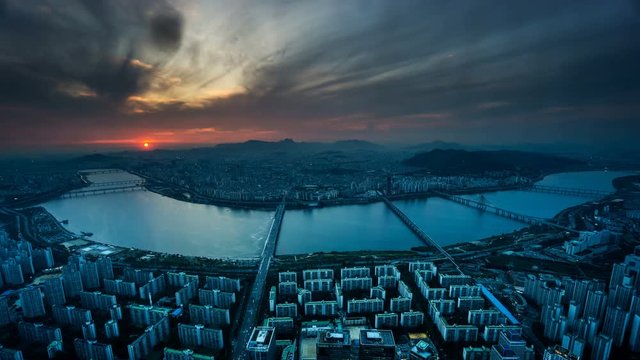 Twilight and aerial view of the Seoul city, Republic of Korea
