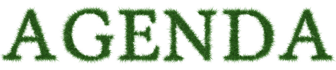 Agenda - 3D rendering fresh Grass letters isolated on whhite background.