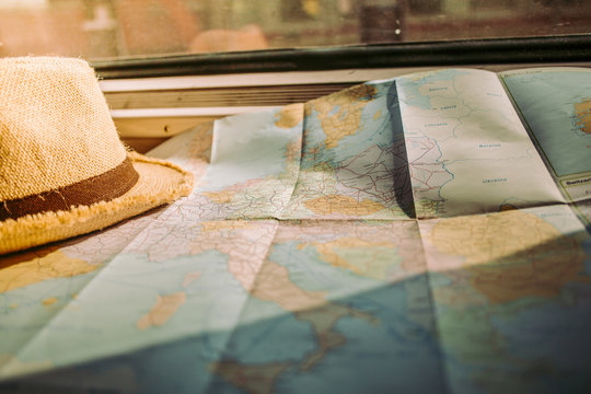 Map and hat planning travel
