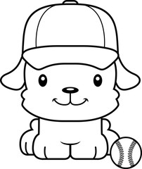 Cartoon Smiling Baseball Player Puppy