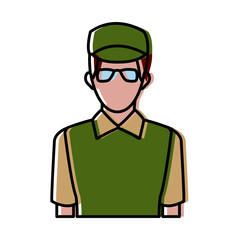 delivery man in green uniform with glasses and sport cap vector illustration