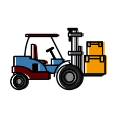 forklift loaded with cardboard boxes logistics and delivery vector illustration