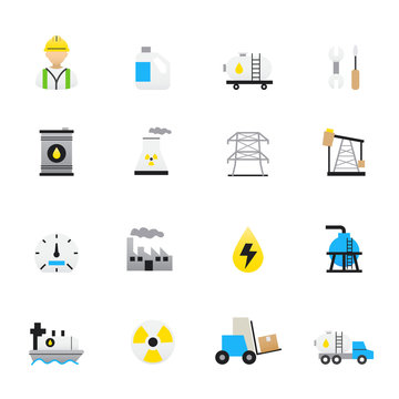 Oil and Industry Icons. Set of Business and Finance Vector Illustration Color Icons Flat Style.