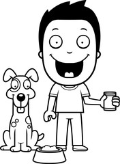 Cartoon Boy Feeding Dog