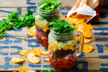 Chopped Black Bean and Corn Mason Jar Salad
