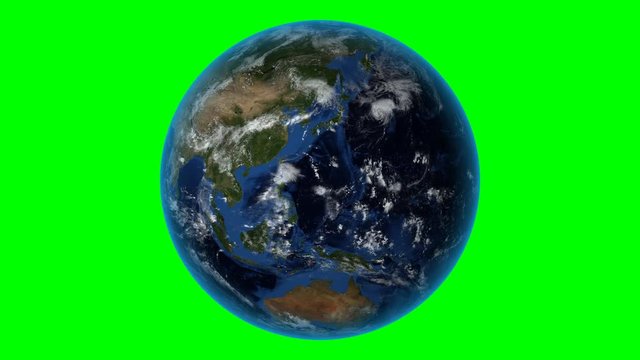 India. 3D Earth in space - zoom in on India outlined. Green screen background