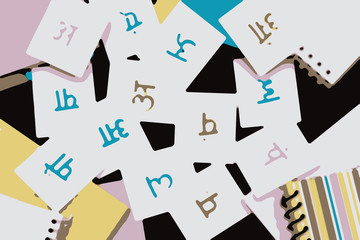 Flat Design Drawing; Hindi; Learning Language with Handwritten Alphabet Character Cards