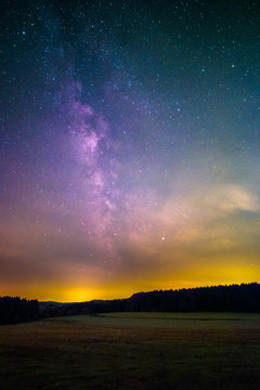 Light pollution and the Milky Way as seen from the Odenwald near Bullau in Germany.