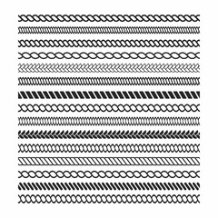 Rope brushes set. Rope frame design elements. Seamless marine rope texture for decoration